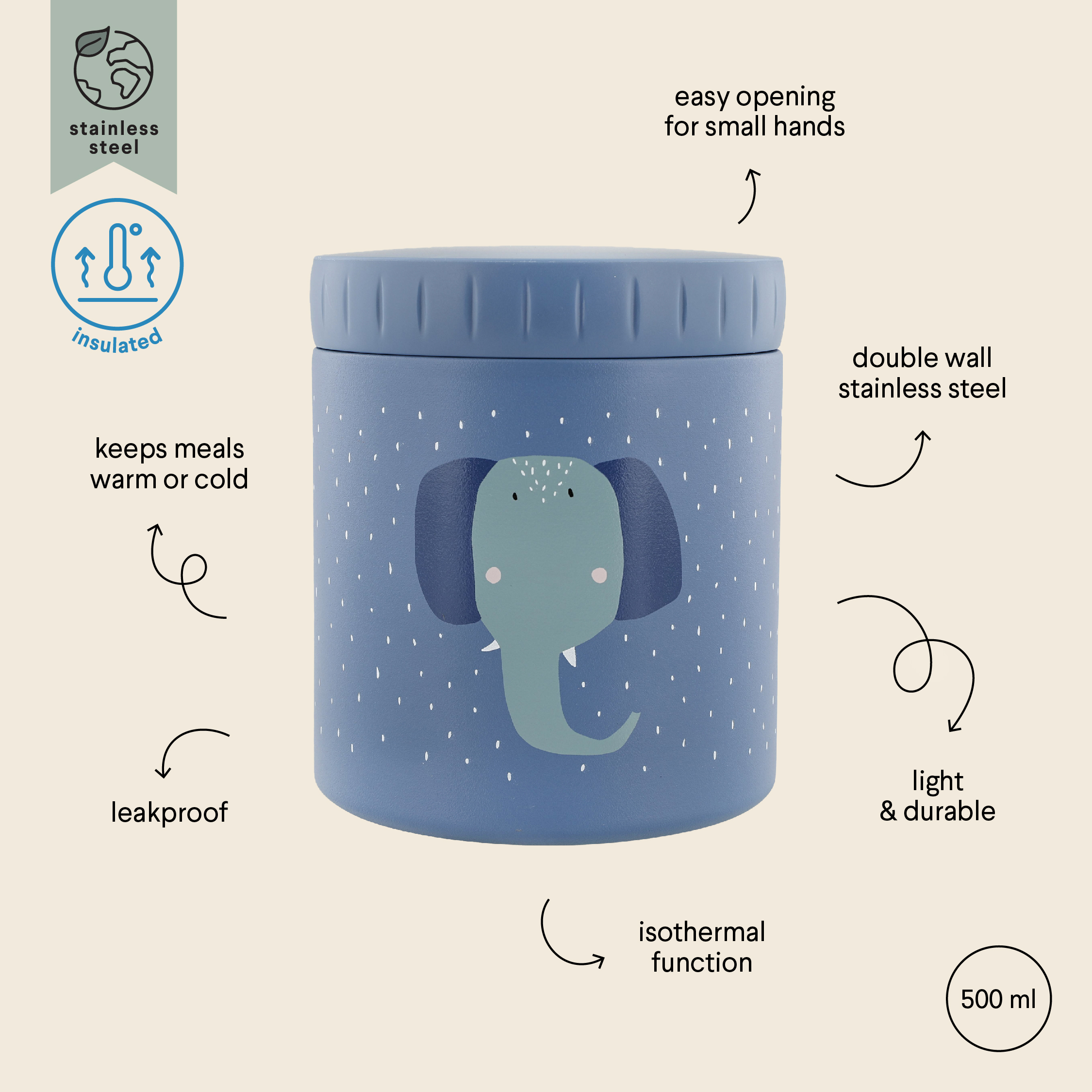 Insulated lunch pot 500ml - Mrs. Elephant